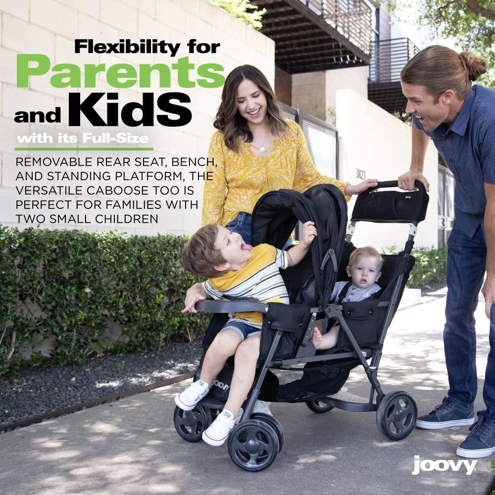 imageJoovy Caboose Too Sit and Stand Double Stroller Featuring Universal Car Seat Adapter 3Way Reclining Seats Option to Use Rear Seat Bench Seat or Standing Platform Black
