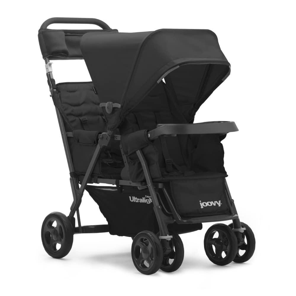 imageJoovy Caboose Too Ultralight Graphite StandOn Double Stroller with Universal Car Seat Adapter 3Way Reclining Seats Option to Use Rear Seat Bench Seat or Standing Platform