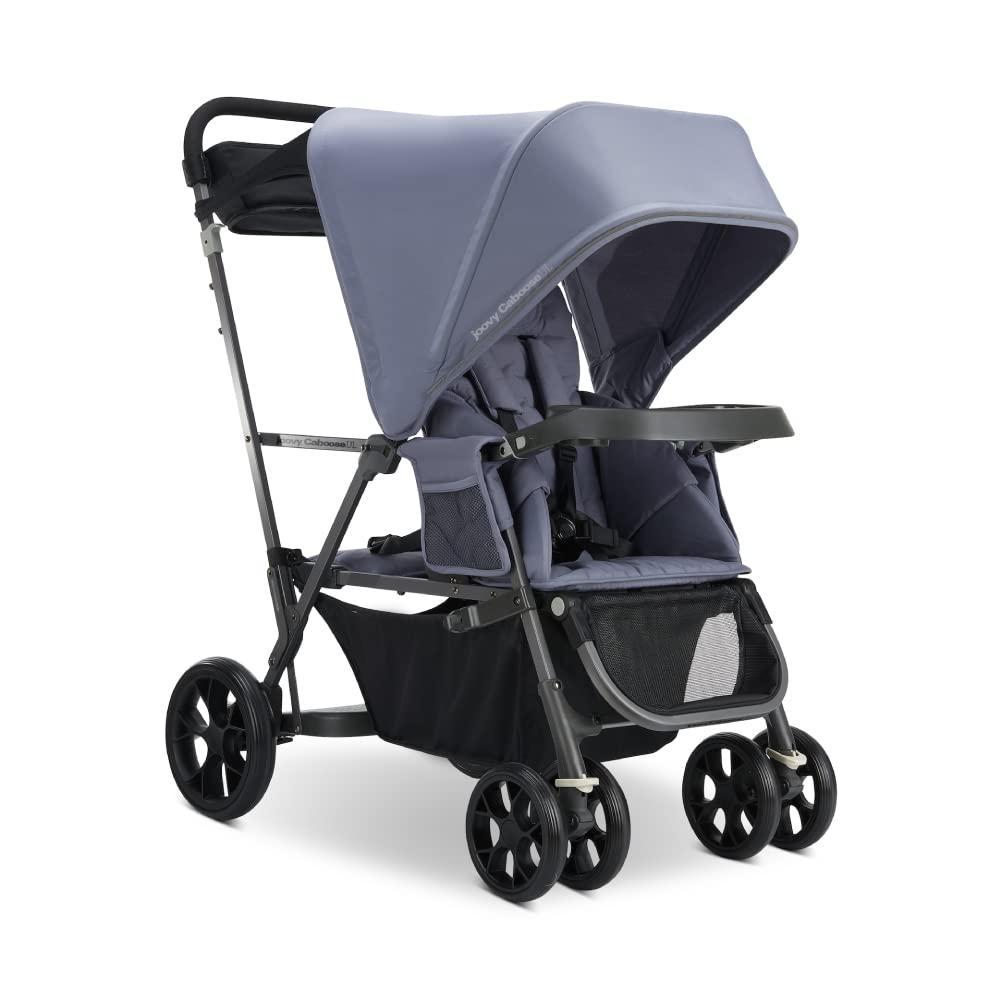imageJoovy Caboose UL Sit and Stand Double Stroller with Bench Seat and Standing Platform Plentiful Storage AutoLock QuickFold and Extended Sun Canopy Slate