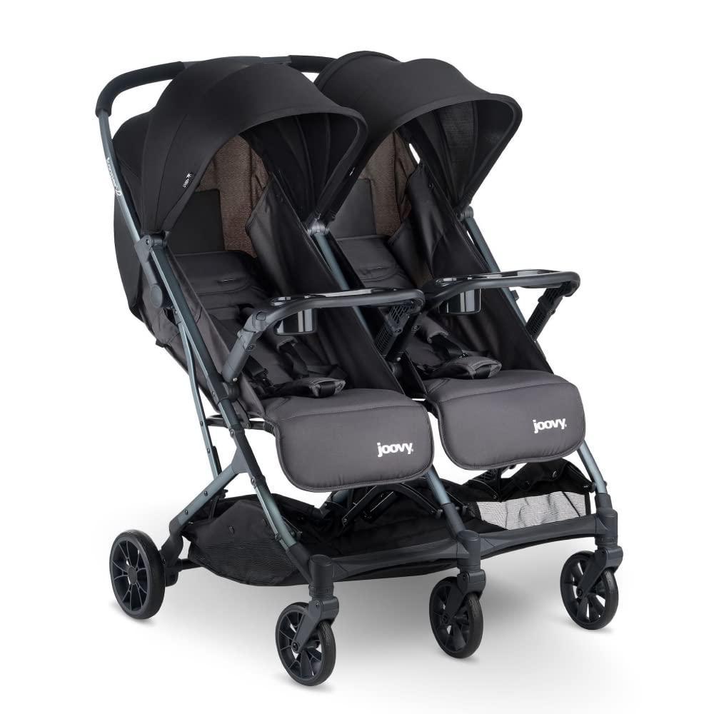 imageJoovy Kooper X2 Double Stroller Lightweight Travel Stroller Compact Fold with Tray SandForged Iron
