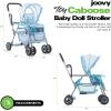 Joovy Toy Caboose Baby Doll Stroller Featuring Reclining Front Seat, Adjustable Footrest, Storage Basket, Extendable Canopy, and Snack Tray – Holds 3 Dolls (Blue Dot)(Blue)