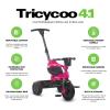 Joovy Tricycoo 4.1 Kids Tricycle with 4-Stages Featuring Extra-Wide Front Tire, Removable and Adjustable Parent Handle, Safety Harness, Machine-Washable Seat Pad, and Retractable Canopy (Blue)(Pink)