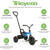 Joovy Tricycoo Fold & Go Toddler Tricycle Featuring Removable, Adjustable Push Handle, Lockable Front Pedals, Height-Adjustable Seat, 3-Point Safety Harness, and Rear Storage Box (Goldy)(Blueness)