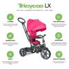 Joovy Tricycoo LX Premium Kids Tricycle with 8 Stages Featuring Chunky Front Tire, Removable and Adjustable Parent Handle, Machine-Washable Seat Pad, and Retractable Canopy, Black, 1 Count (Pack of 1)(Magenta)