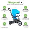 Joovy Tricycoo LX Premium Kids Tricycle with 8 Stages Featuring Chunky Front Tire, Removable and Adjustable Parent Handle, Machine-Washable Seat Pad, and Retractable Canopy, Black, 1 Count (Pack of 1)(Glacier)