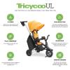 Joovy Tricycoo UL Kids Tricycle with 8 Stages Featuring 3 Rubber Tires, Removable and Adjustable Parent Handle, Safety Harness, 3-Position Recline Seat, and Retractable Canopy, Goldy(Goldy)