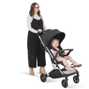 Joovy Kooper Lightweight Baby Stroller Featuring Removable, Swing-Open Tray, Big Wheels, Reclining Seat with Footrest, Extra-Large Retractable Canopy, and Compact Fold (Forged Iron)(Black)