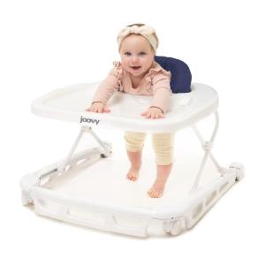 Joovy Spoon B Baby Walker & Activity Center Featuring Super-Sized Tray with Dishwasher-Safe Insert, Ultra-Wide Base, Three Adjustable Heights, and Rear-Wheel Parking Brake (Slate)