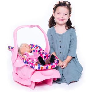 Joovy Toy Car Seat Baby Doll Carrier Featuring Crash-Tested Latch System for Safety, Machine-Washable Cover for Easy Cleaning, and Five-Point Harness – Fits Dolls 12” to 22”, Pink