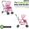 Joovy Toy Caboose Baby Doll Stroller Featuring Reclining Front Seat, Adjustable Footrest, Storage Basket, Extendable Canopy, and Snack Tray – Holds 3 Dolls (Pink Dot)(Pink)