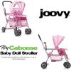 Joovy Toy Caboose Baby Doll Stroller Featuring Reclining Front Seat, Adjustable Footrest, Storage Basket, Extendable Canopy, and Snack Tray – Holds 3 Dolls (Pink Dot)(Pink)