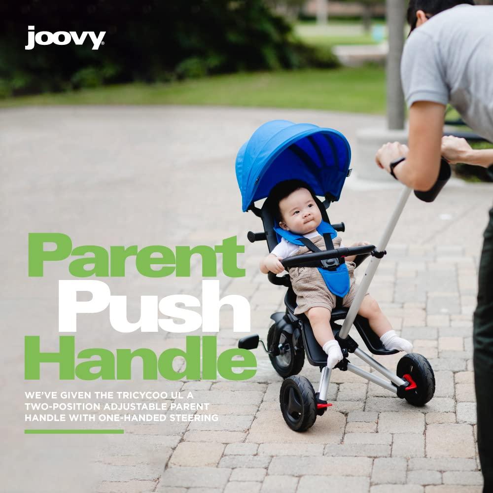 imageJoovy Tricycoo UL Kids Tricycle with 8 Stages Featuring 3 Rubber Tires Removable and Adjustable Parent Handle Safety Harness 3Position Recline Seat and Retractable Canopy BluenessBlueness