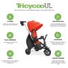 Joovy Tricycoo UL Kids Tricycle with 8 Stages Featuring 3 Rubber Tires, Removable and Adjustable Parent Handle, Safety Harness, 3-Position Recline Seat, and Retractable Canopy, Blueness(Rorange)