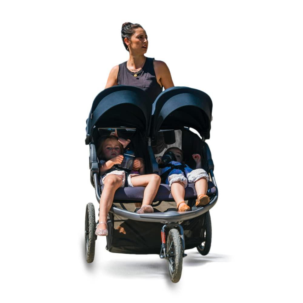 imageJoovy Zoom X2 Lightweight Performance Double Jogging Stroller Featuring ExtraLarge Pneumatic Tires with Air Pump Included Locking and Swiveling Front Tire and Easy OneHanded Fold Forged IronForged Iron