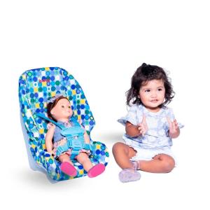 Joovy Toy Booster Seat & Functional Doll Car Seat Featuring Crash-Tested Latch System for Safety, Machine-Washable Cover for Easy Cleaning, and Five-Point Harness – Fits Dolls 12” to 22”, Pink(Blue Dot)