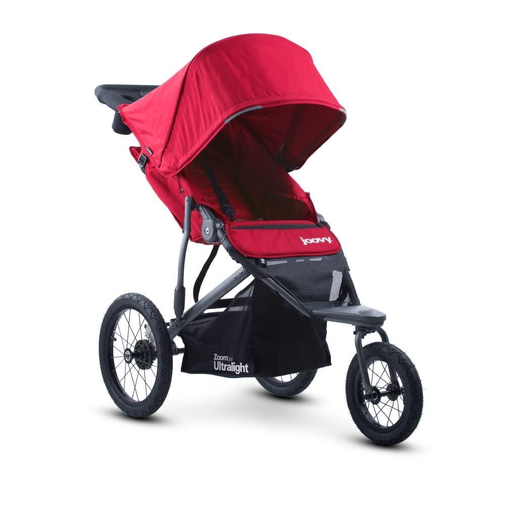 imageJoovy Zoom360 Ultralight Jogging Stroller Featuring High Child Seat ShockAbsorbing Suspension ExtraLarge AirFilled Tires Parent Organizer Air Pump and Easy OneHand Fold RedRed