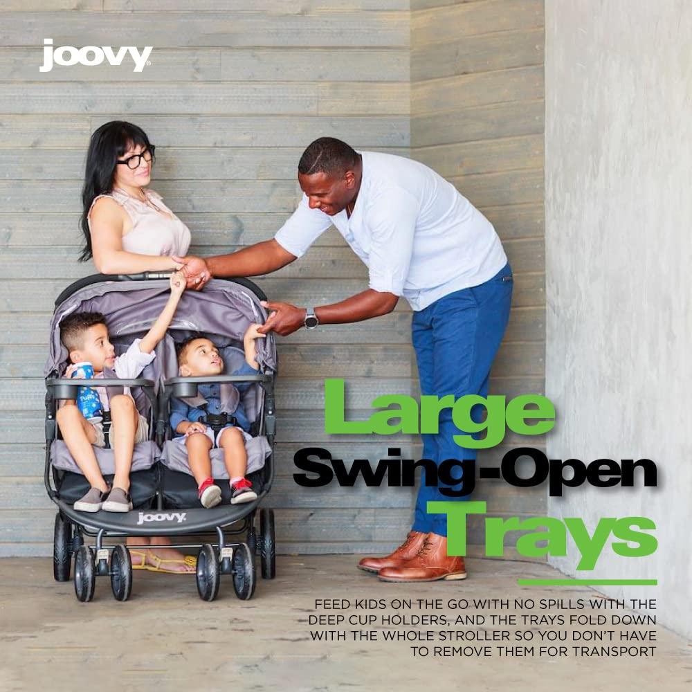 imageJoovy Scooter X2 SidebySide Double Stroller Featuring Dual Snack Trays OneHanded Fold MultiPosition Reclining Seats Adjustable Leg Rests and inSeat Storage CharcoalCharcoal