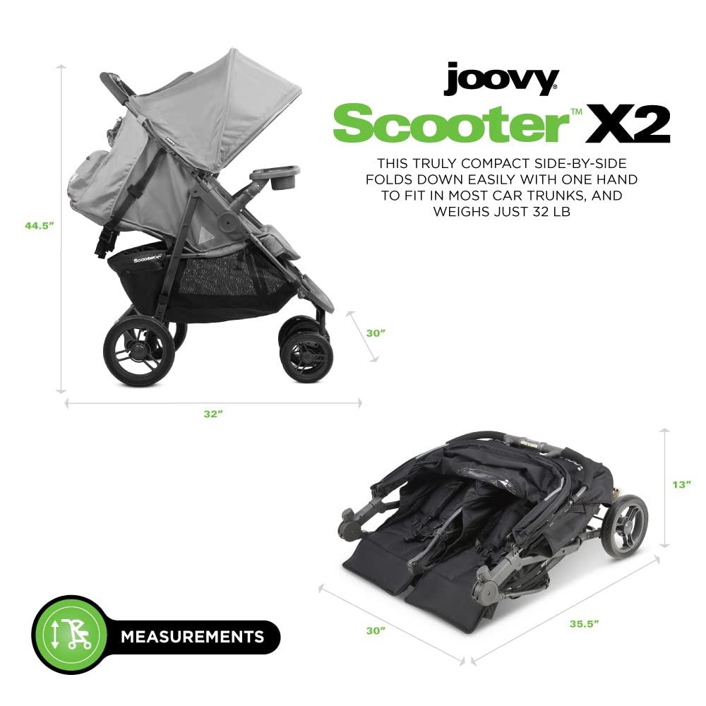 imageJoovy Scooter X2 SidebySide Double Stroller Featuring Dual Snack Trays OneHanded Fold MultiPosition Reclining Seats Adjustable Leg Rests and inSeat Storage CharcoalCharcoal