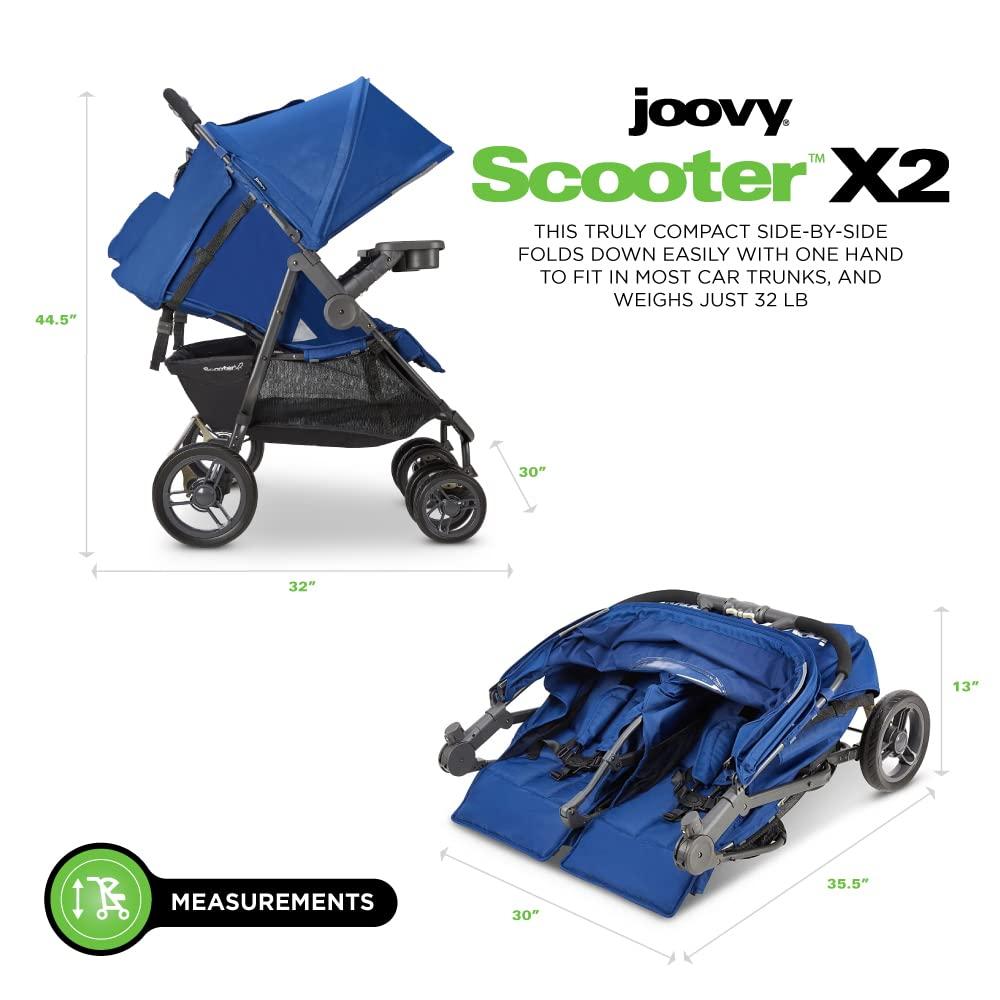 imageJoovy Scooter X2 SidebySide Double Stroller Featuring Dual Snack Trays OneHanded Fold MultiPosition Reclining Seats Adjustable Leg Rests and inSeat Storage BlueberryBlueberry