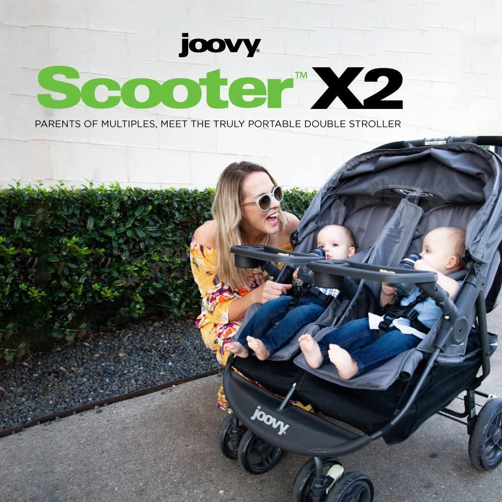 imageJoovy Scooter X2 SidebySide Double Stroller Featuring Dual Snack Trays OneHanded Fold MultiPosition Reclining Seats Adjustable Leg Rests and inSeat Storage BlueberryCharcoal
