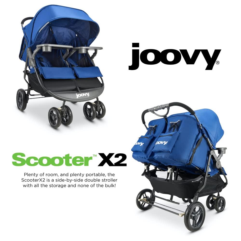 imageJoovy Scooter X2 SidebySide Double Stroller Featuring Dual Snack Trays OneHanded Fold MultiPosition Reclining Seats Adjustable Leg Rests and inSeat Storage BlueberryBlueberry