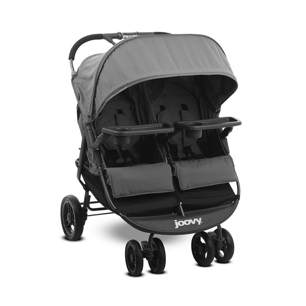 imageJoovy Scooter X2 SidebySide Double Stroller Featuring Dual Snack Trays OneHanded Fold MultiPosition Reclining Seats Adjustable Leg Rests and inSeat Storage BlueberryCharcoal