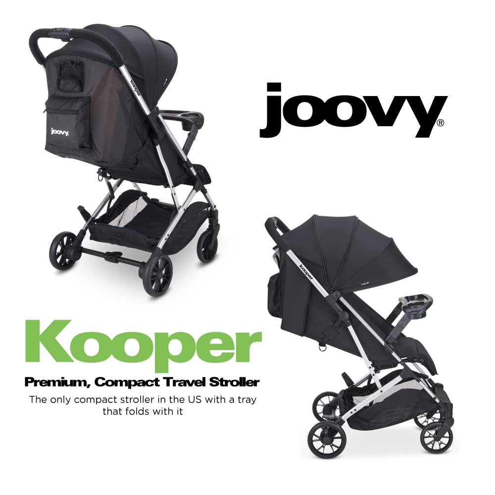 imageJoovy Kooper Lightweight Baby Stroller Featuring Removable SwingOpen Tray Big Wheels Reclining Seat with Footrest ExtraLarge Retractable Canopy and Compact Fold SandBlack