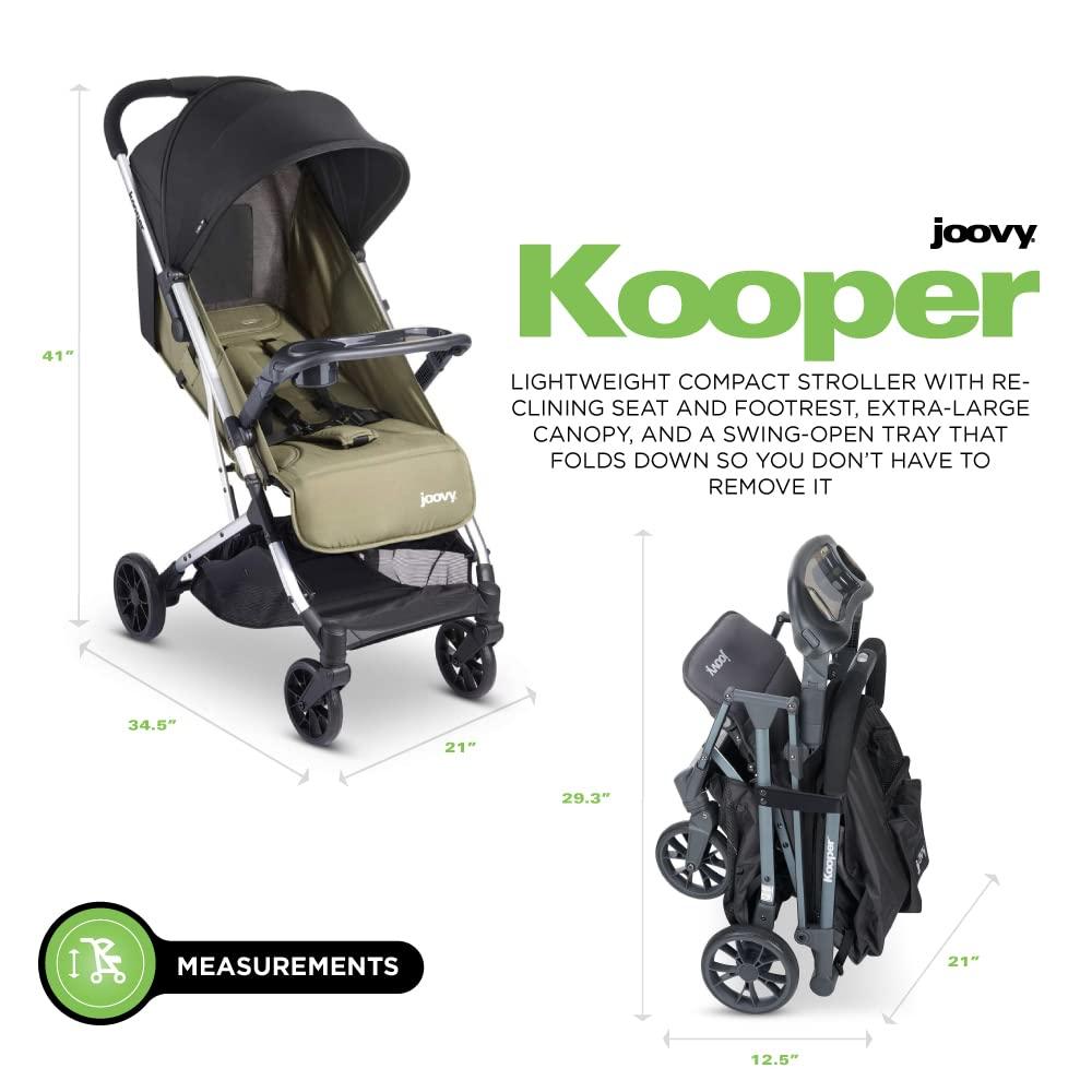 imageJoovy Kooper Lightweight Baby Stroller Featuring Removable SwingOpen Tray Big Wheels Reclining Seat with Footrest ExtraLarge Retractable Canopy and Compact Fold SandOlive