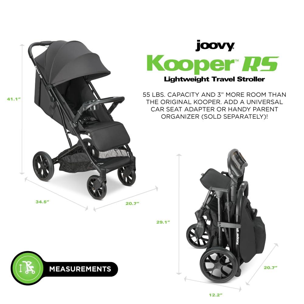imageJoovy Kooper Lightweight Baby Stroller Featuring Removable SwingOpen Tray Big Wheels Reclining Seat with Footrest ExtraLarge Retractable Canopy and Compact Fold SandBlack
