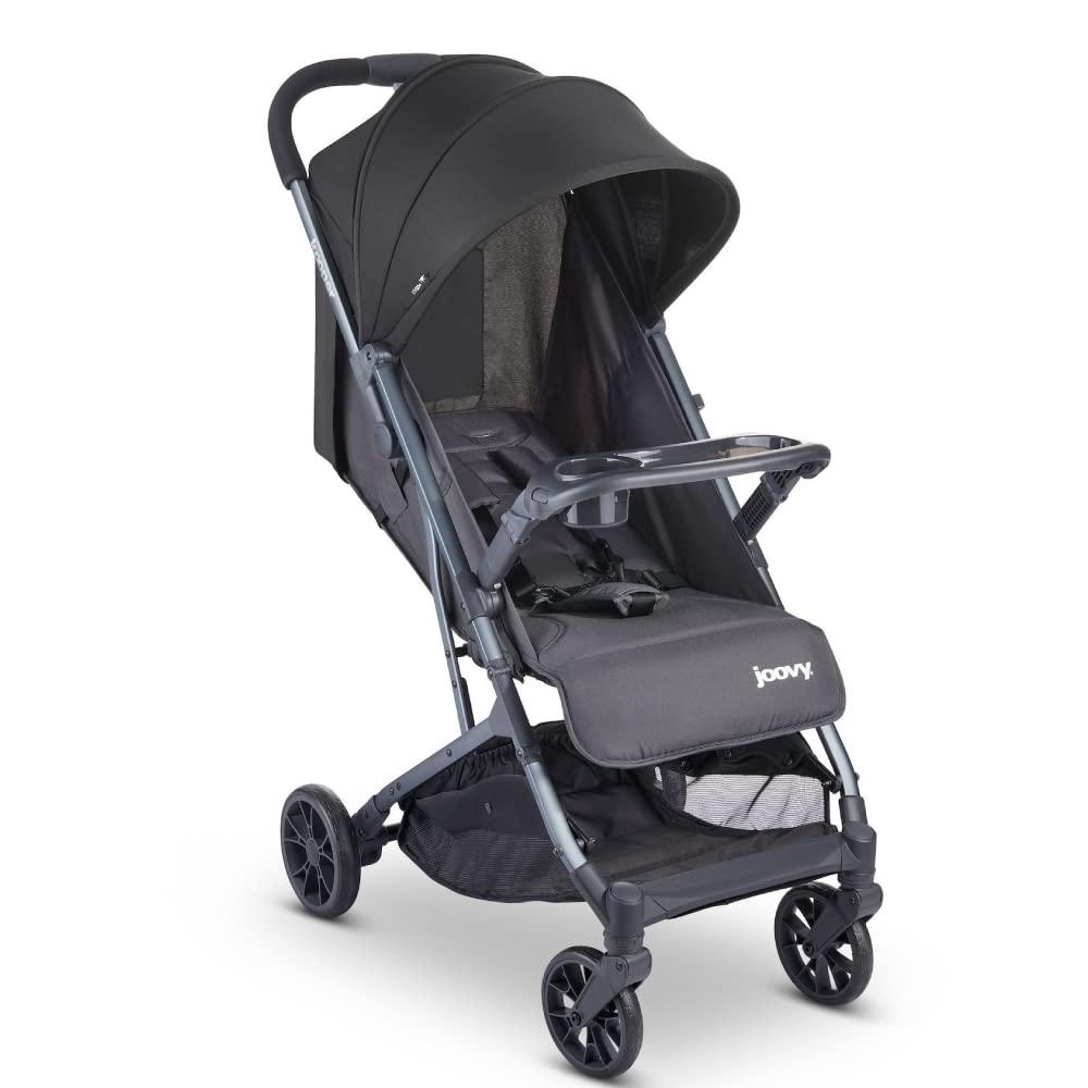 imageJoovy Kooper Lightweight Baby Stroller Featuring Removable SwingOpen Tray Big Wheels Reclining Seat with Footrest ExtraLarge Retractable Canopy and Compact Fold SandForged Iron