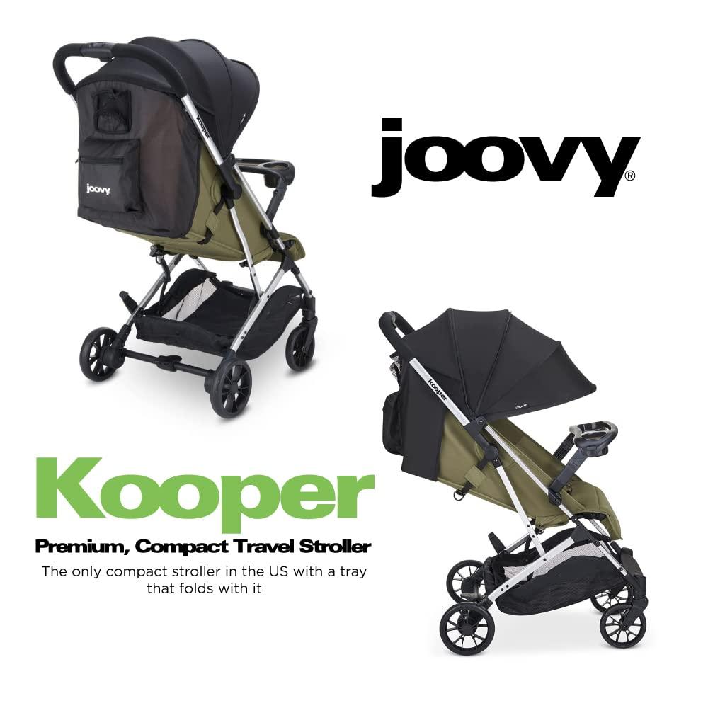 imageJoovy Kooper Lightweight Baby Stroller Featuring Removable SwingOpen Tray Big Wheels Reclining Seat with Footrest ExtraLarge Retractable Canopy and Compact Fold SandOlive