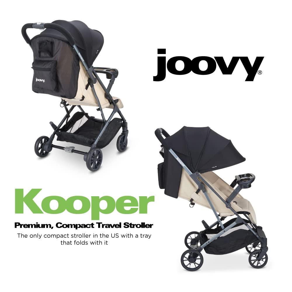imageJoovy Kooper Lightweight Baby Stroller Featuring Removable SwingOpen Tray Big Wheels Reclining Seat with Footrest ExtraLarge Retractable Canopy and Compact Fold SandSand