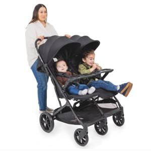 Joovy Kooper Lightweight Baby Stroller Featuring Removable, Swing-Open Tray, Big Wheels, Reclining Seat with Footrest, Extra-Large Retractable Canopy, and Compact Fold (Sand)(Black)