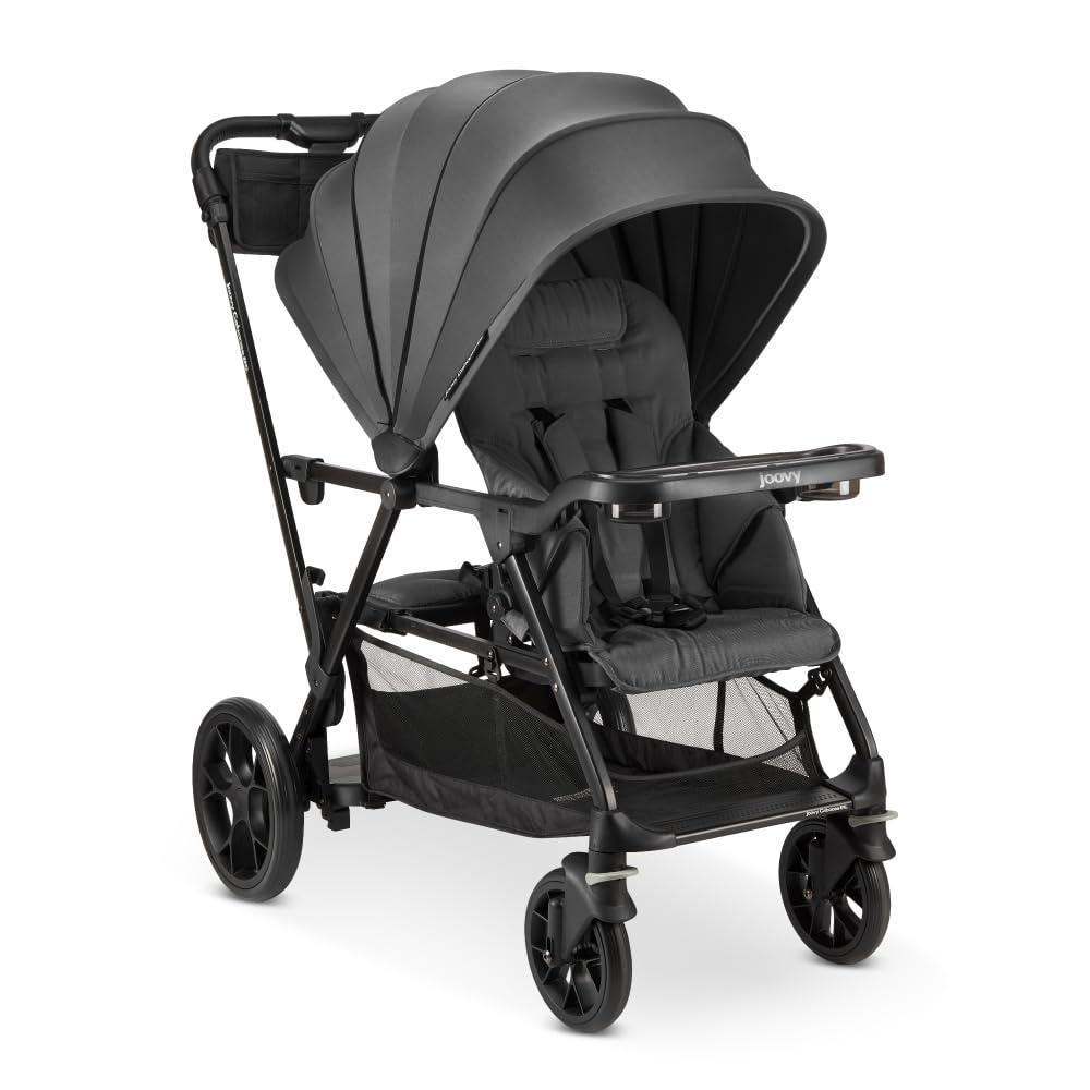 imageJoovy Caboose UL Sit and Stand Double Stroller with Bench Seat and Standing Platform Plentiful Storage AutoLock QuickFold and Extended Sun Canopy JetJet