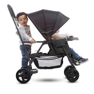 Joovy Caboose UL Sit and Stand Double Stroller with Bench Seat and Standing Platform, Plentiful Storage, Auto-Lock Quick-Fold, and Extended Sun Canopy, Jet(Black)