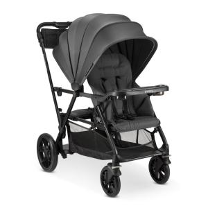 Joovy Caboose UL Sit and Stand Double Stroller with Bench Seat and Standing Platform, Plentiful Storage, Auto-Lock Quick-Fold, and Extended Sun Canopy, Jet(Jet)