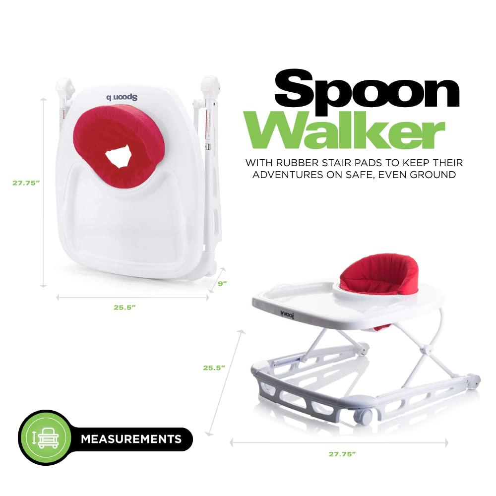 imageJoovy Spoon Baby Walker amp Activity Center Featuring Three Adjustable Heights ExtraLarge Tray and 30 lb Weight Capacity JPMA Safety Certified BlueberryRed